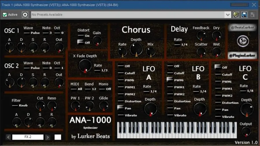 Lurker Beats released ANA 1000 Free Analog Modeling Synthesizer Plugin