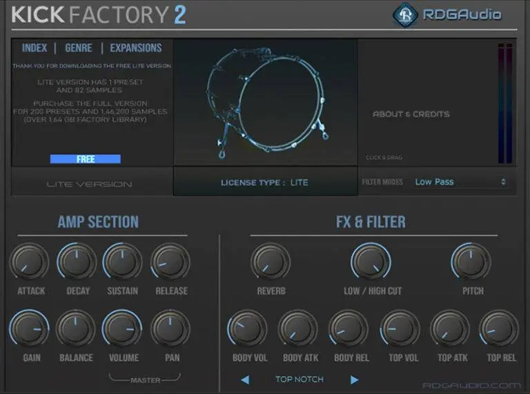 Kick factory 2 Free Lite – Free drum rompler by RDGAudio