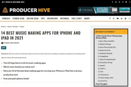 Featured image for “14 Best Music Making Apps for iPhone and iPad In 2021 by Producer Hive”