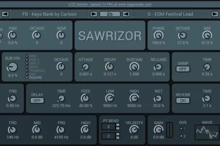 Featured image for “Sugar Audio developes exclusive free synthesizer Sawrizor Lite KEYS edition”