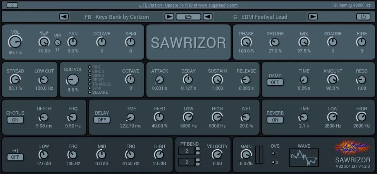 Sugar Audio developes exclusive free synthesizer Sawrizor Lite KEYS edition