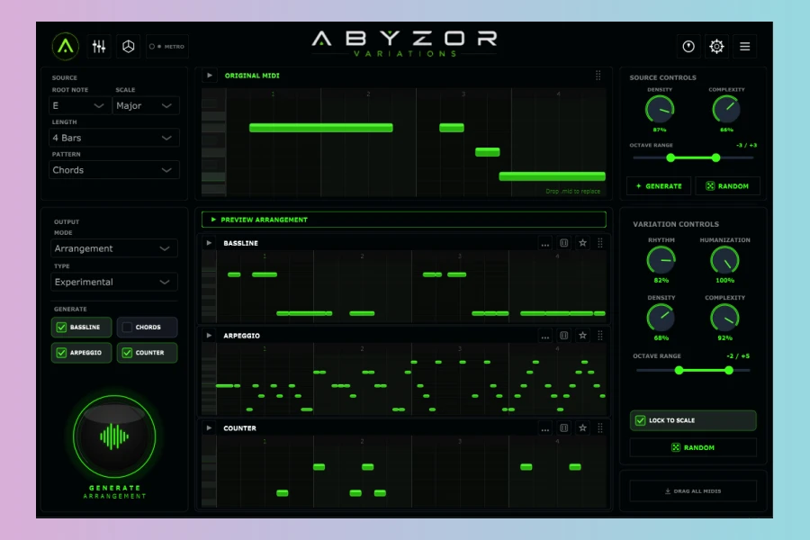 ABYZOR Variations: Creative MIDI Generator VST3