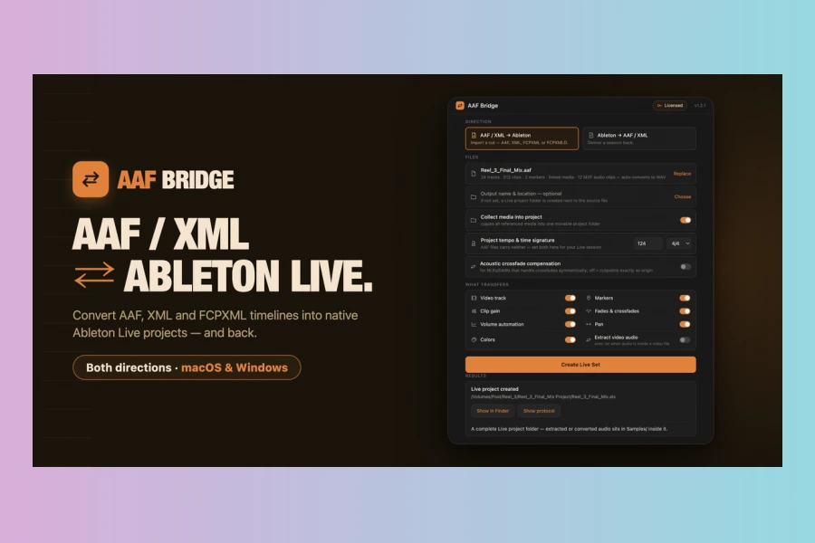 AAF Bridge: Two Way AAF/XML to Ableton Live Converter